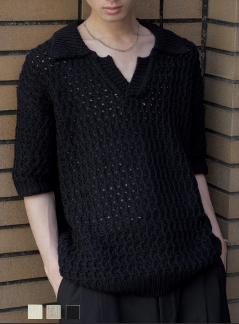 東京店WEB限定受注制【Chikashitsu +】skipper mesh knit polo (3color