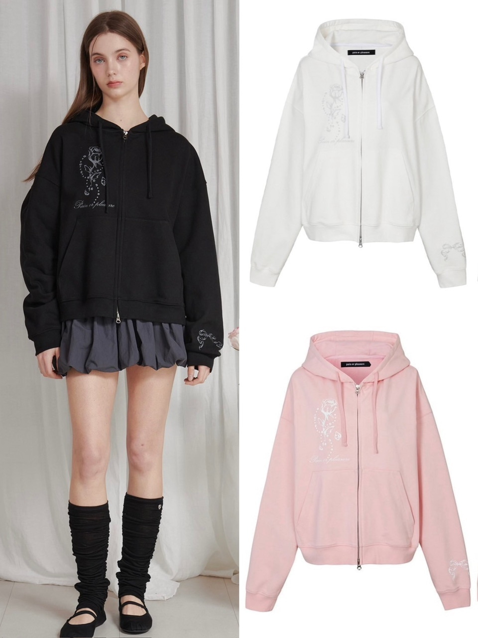 アウターその他 PAIN OR PLEASURE ROSE 2WAY HOOD ZIP UP charcoal PP24SSJP01CH PAIN OR PLEASURE】ROSE 2WAY HOOD ZIP UP | OUR BRAND,PAIN OR