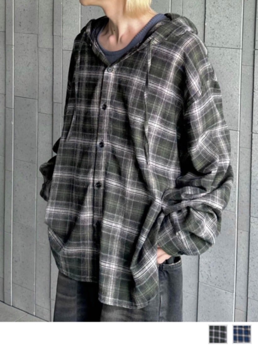 【Chikashitsu +】tartan check hooded shirt Chikashitsu +】tartan check hooded shirt / 【チカシツプラス