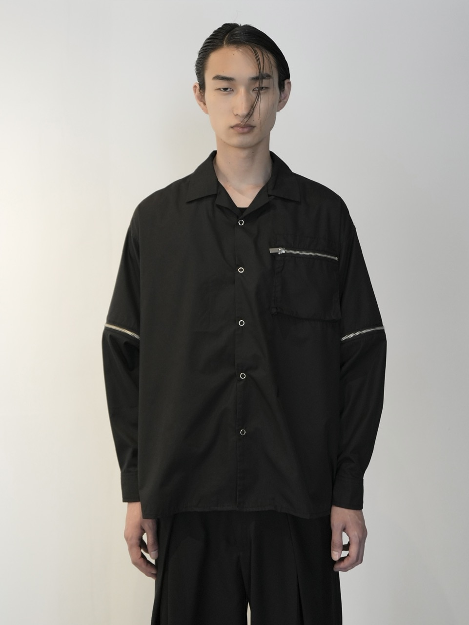 CS】2way zip square cut shirt (black) / 【シーエス】2ウェイジップ