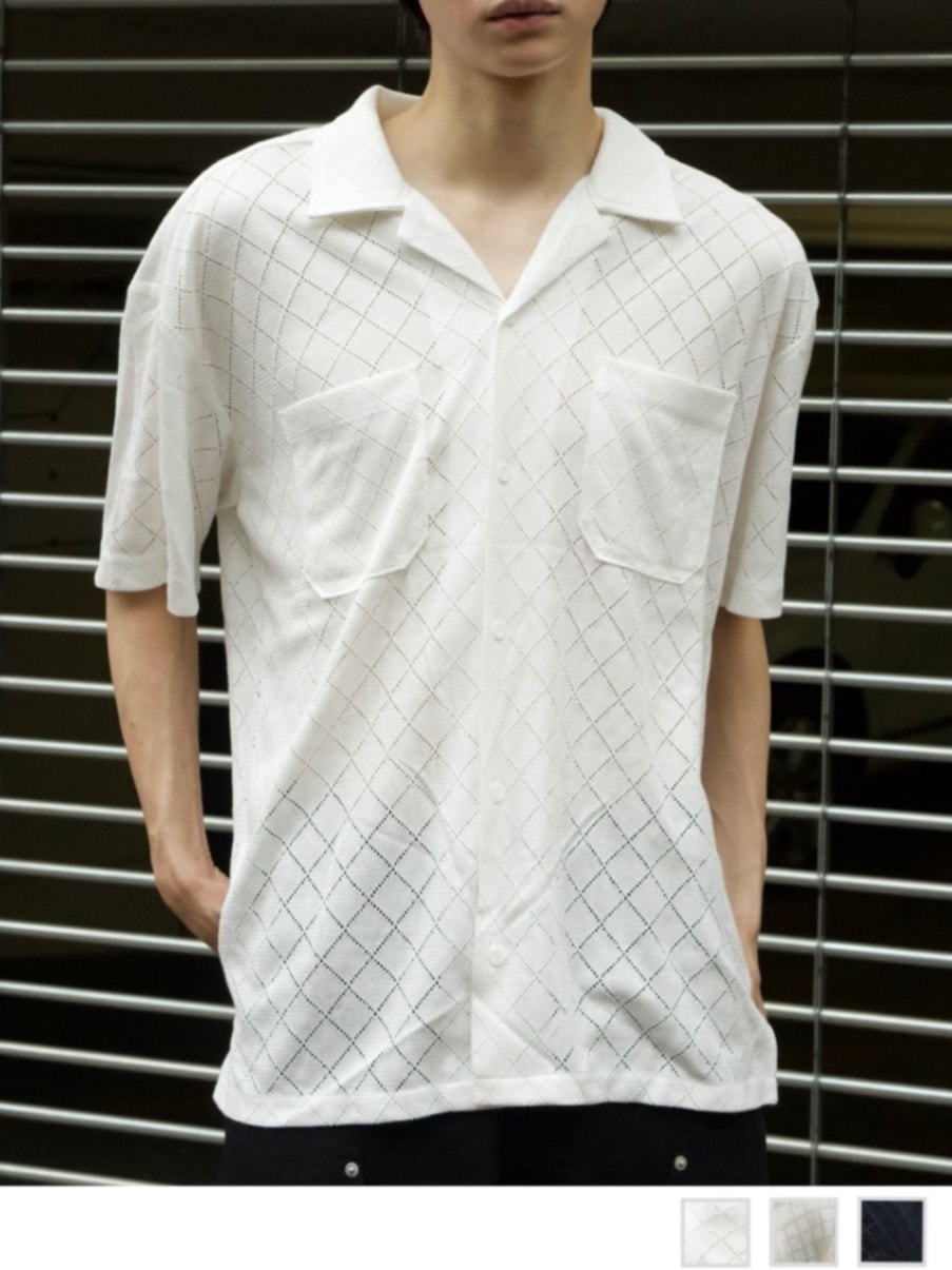 東京店WEB限定受注制【Chikashitsu +】argyle knit open color shirt (3color)