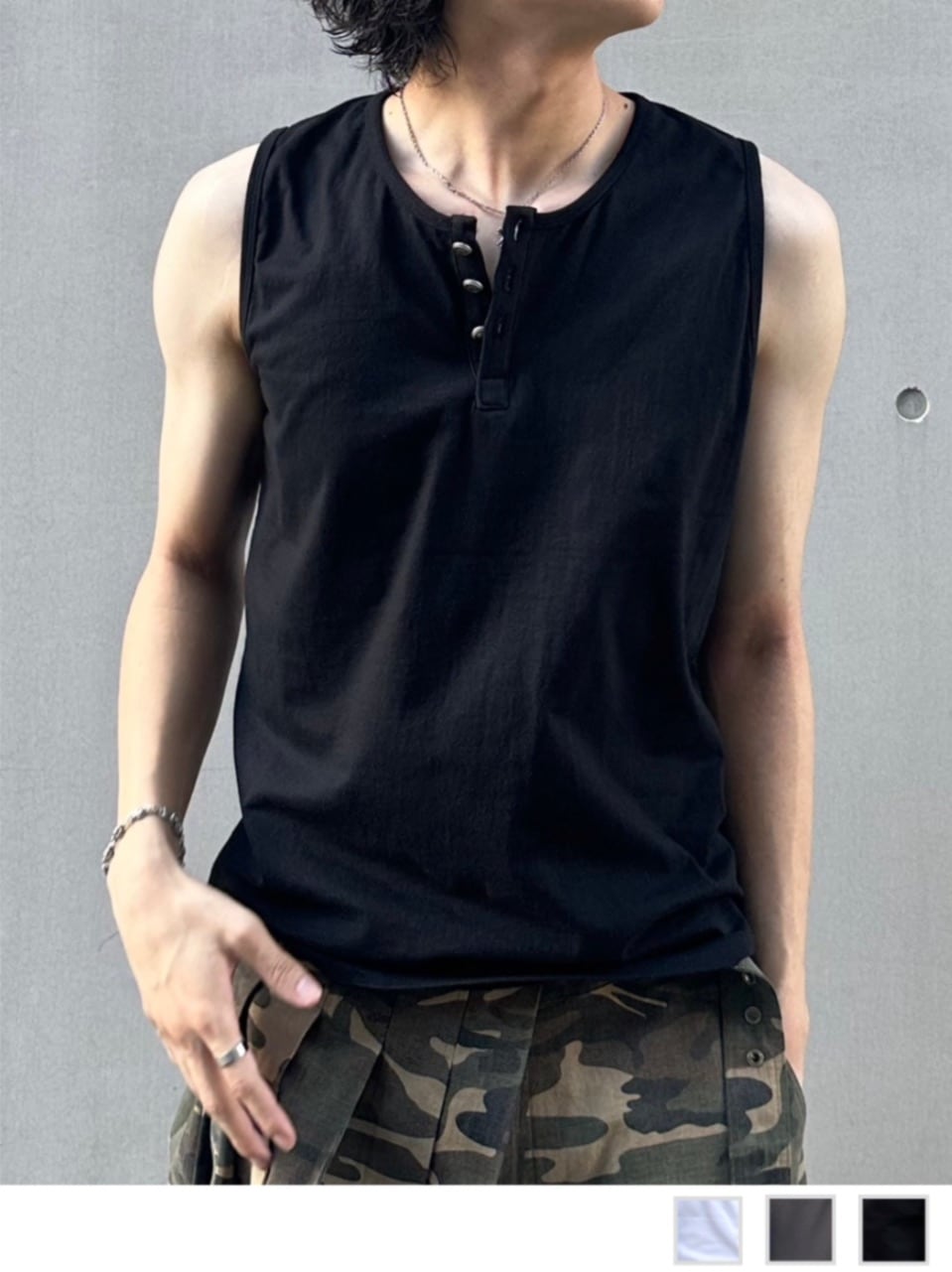 Chikashitsu +】henry neck sleeveless (3color