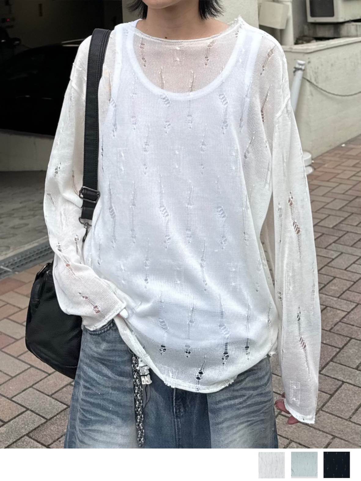 受注制【Chikashitsu +】shoulder button damage summer knit (3color)