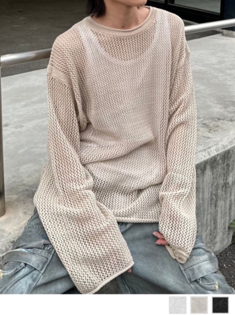 【Chikashitsu +】oversized net summer knit (3color)