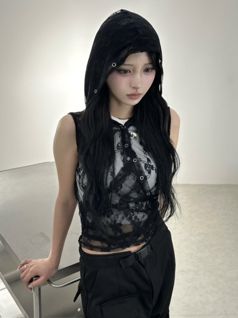 受注制【XU DOG】ribbon lace hoodie (2color)
