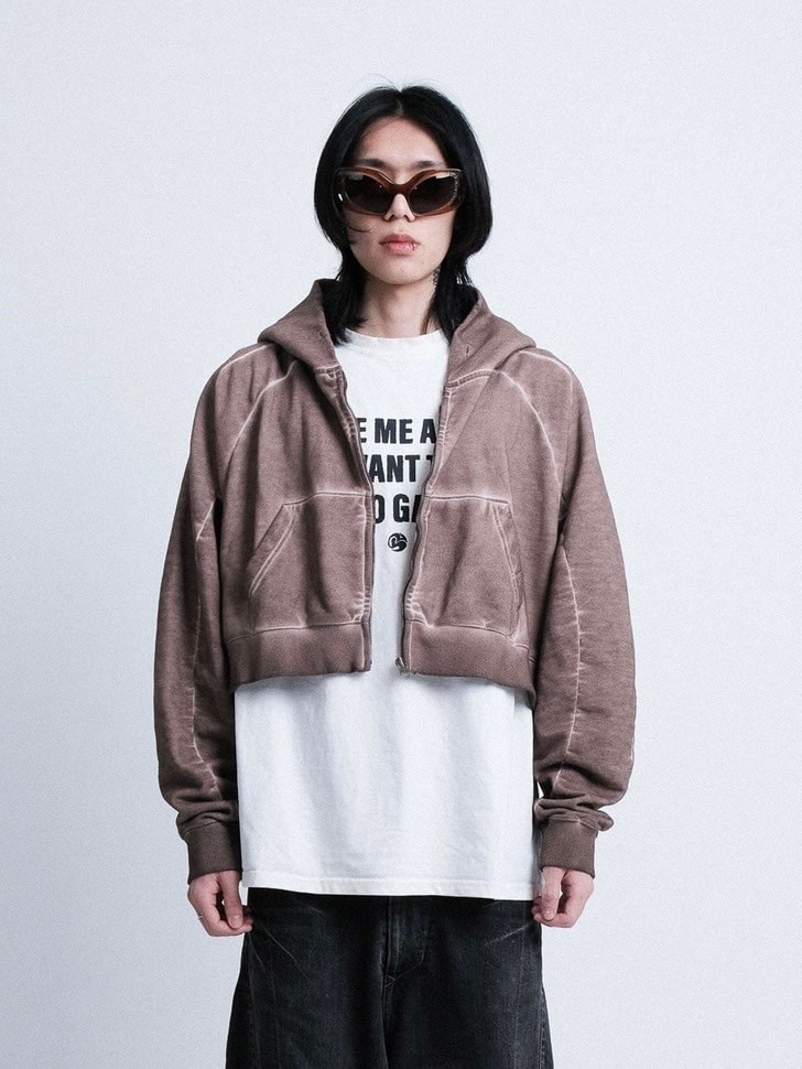 IFEELLUCKY】FEEL' CURVED CROP HOOD ZIP-UP | OUR BRAND