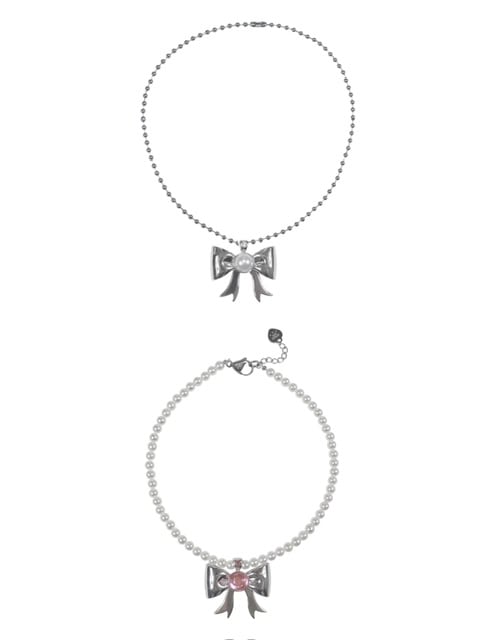 HURJABOYACC】small ribbon necklace (pearl) | OUR BRAND