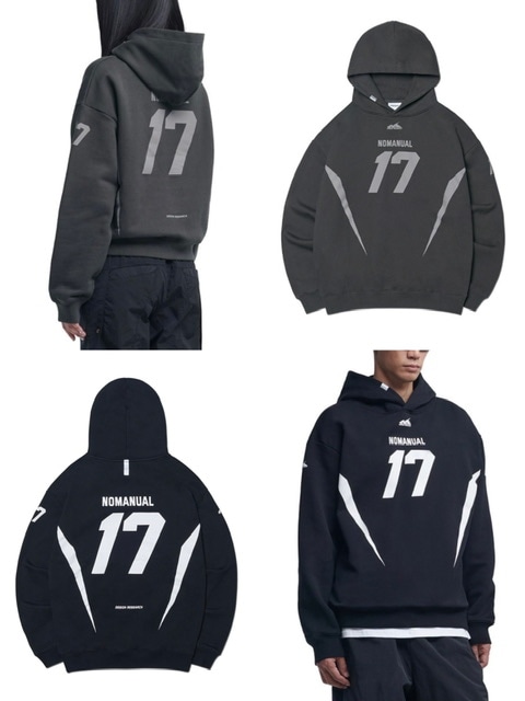 【NOMANUAL】17 FOOTBALL HOODIE / 【ノーマニュアル】ロゴプリント長袖パーカー