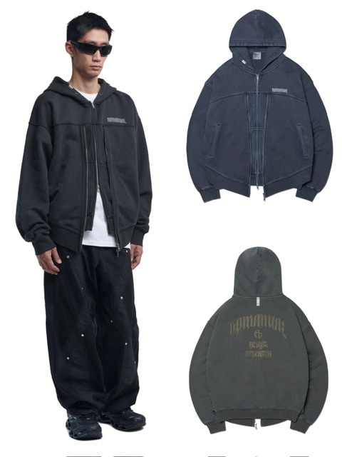 NOMANUAL ■ OVERDYED DFL HOODED ZIP-UP MUSINSA | NOMANUAL OVERDYED DFL HOODED ZIP-UP - WASHED BLACK