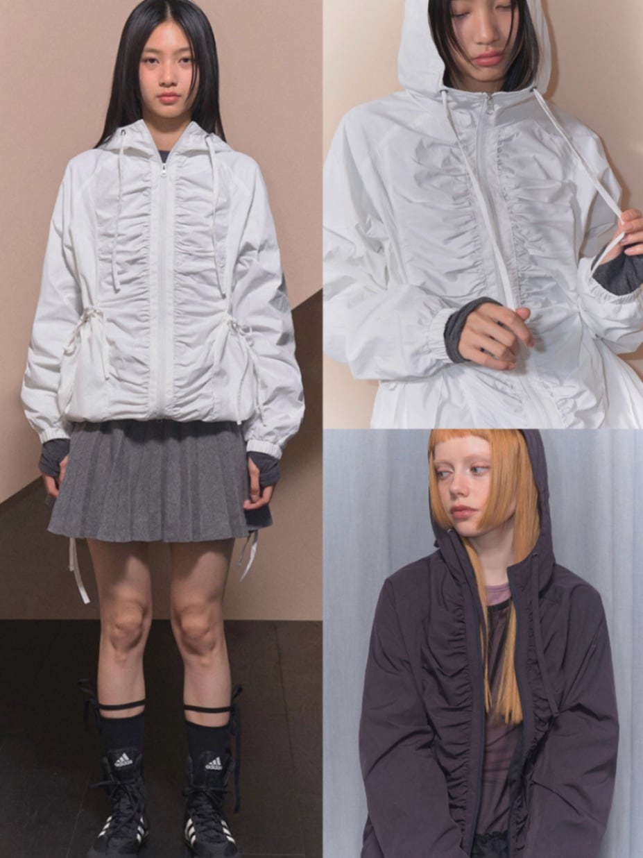 【FANCYCLUB】RIBBON SHIRRING WINDBREAKER / 追跡付 FANCY CLUB】RIBBON SHIRRING WINDBREAKER | OUR BRAND,FANCY
