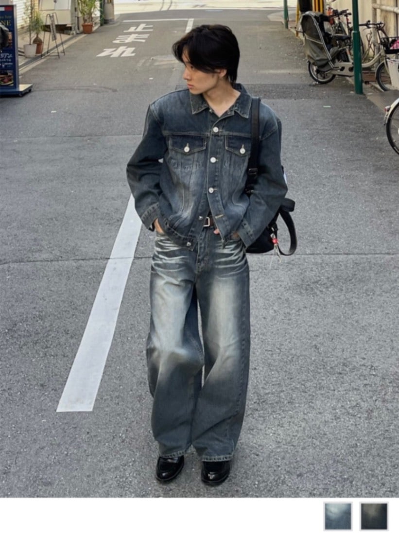 受注制【Chikashitsu +】vintage wash denim jacket 2 (2color)