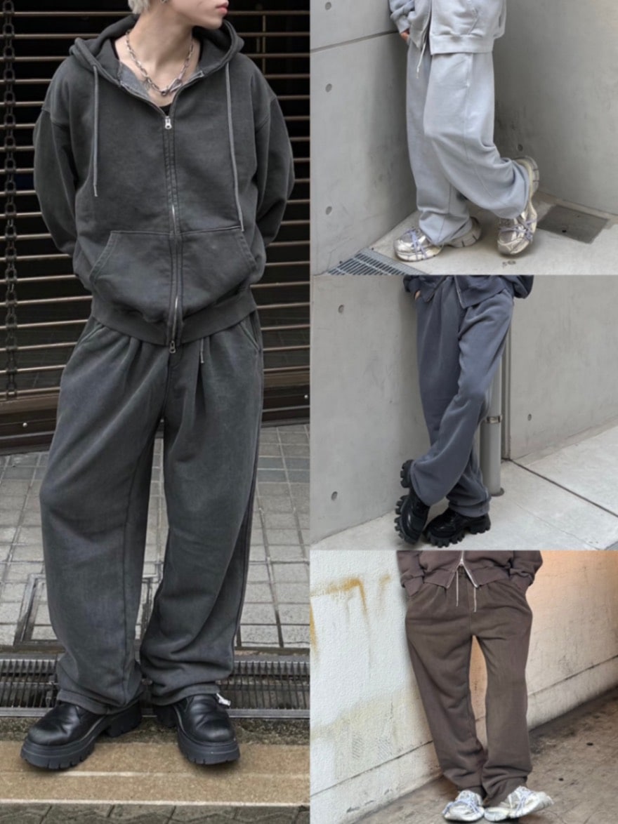 受注制【Chikashitsu +】unisex pigment wash string sweat pants (4color)