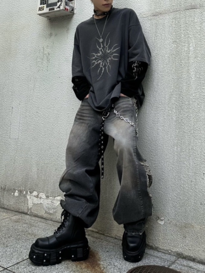 受注制【XU DOG】tribal layered long sleeve tee