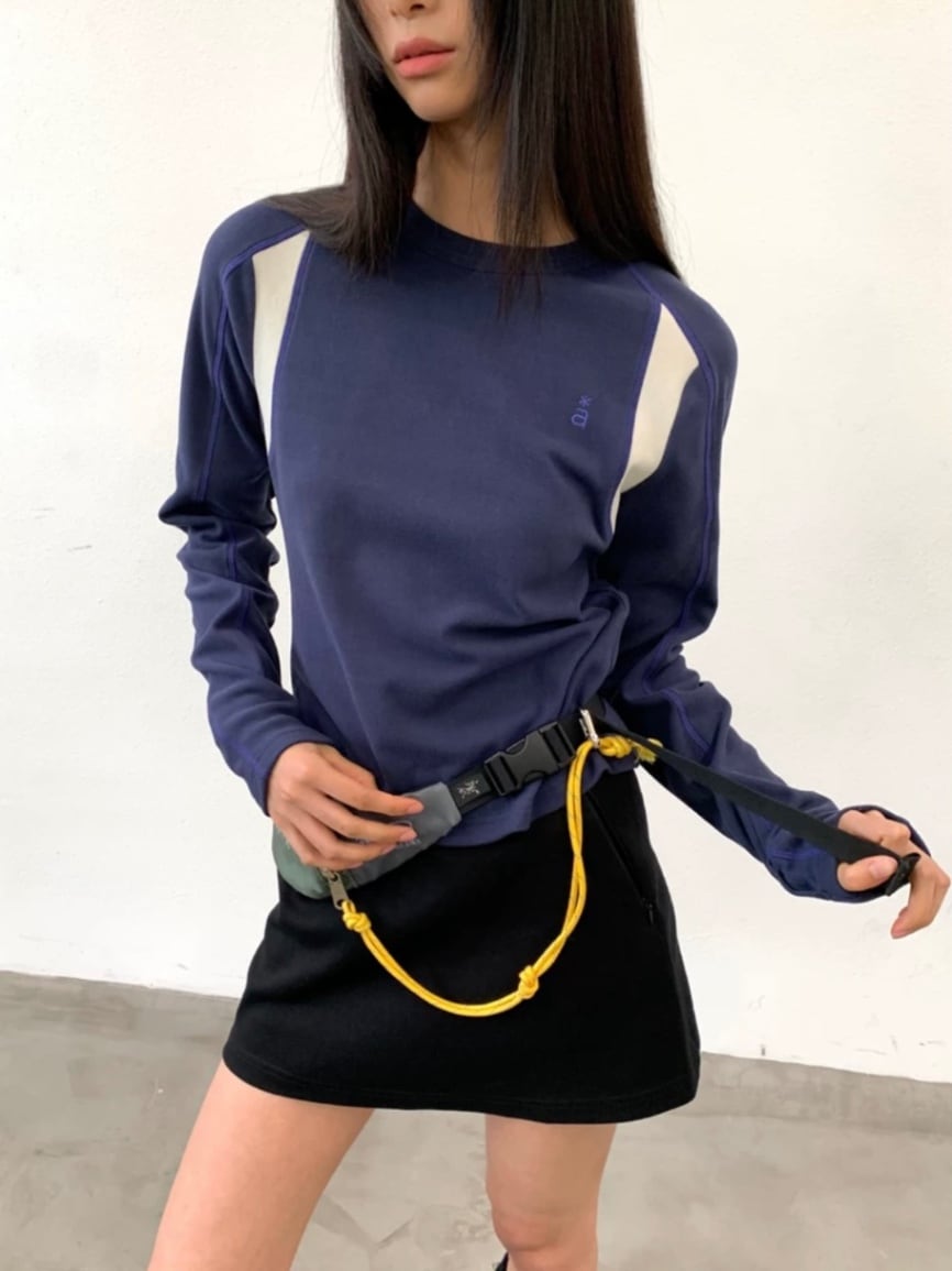 【ARCH by ROARINGWILD】Round Neck Contrasting Velvet Warm Long-Sleeved T-Shirt (W)