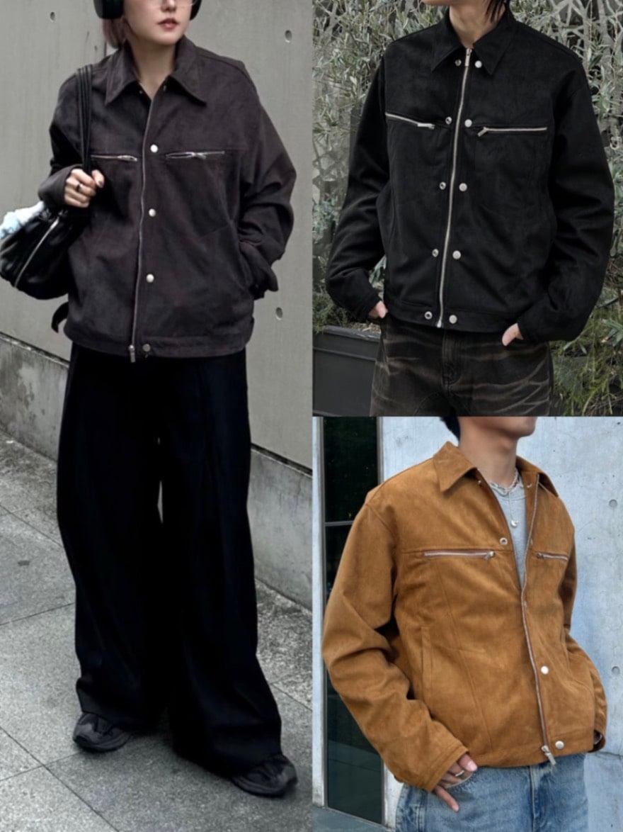 受注制【Chikashitsu +】fake suede zipper blouson (3color