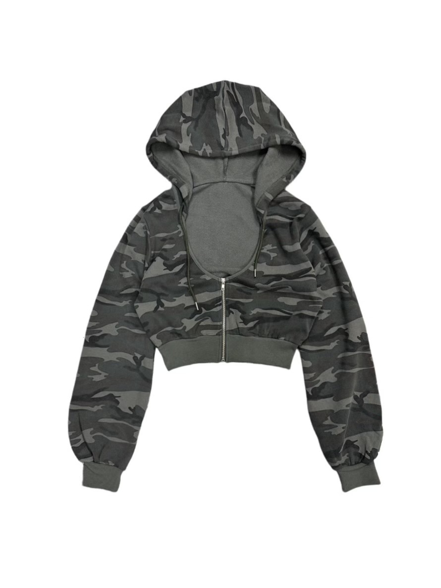 受注制【XU DOG】camouflage crop hoodie (2color)