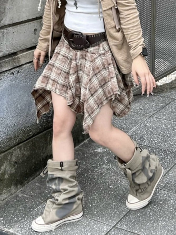 受注制【XU DOG】asymmetry check skirt 2 (2color)
