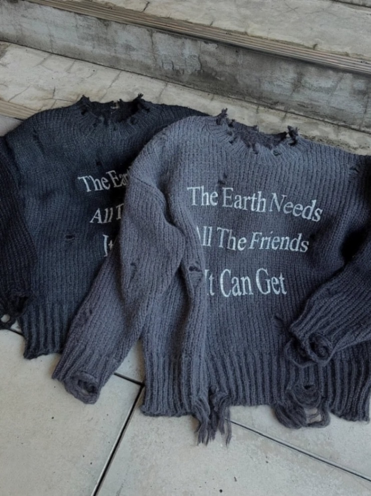 受注制【XU DOG】logo damage knit (2color)