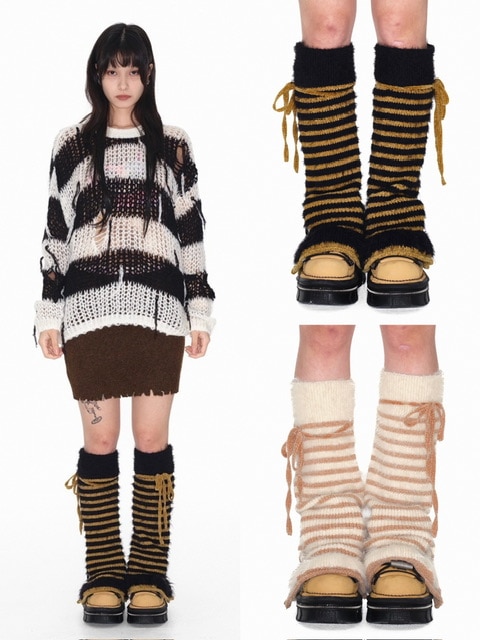 タイツ・ソックス YOUTHBATH Stripe open leg warmer 4BNY247 YOUTHBATH】Stripe open leg warmer | OUR BRAND,YOUTHBATH