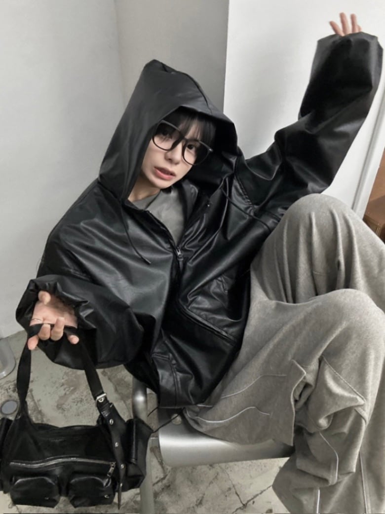 ジャケット・アウター Luv 受注制【LUV CODE】leather hooded jacket | OUR BRAND,LUV CODE