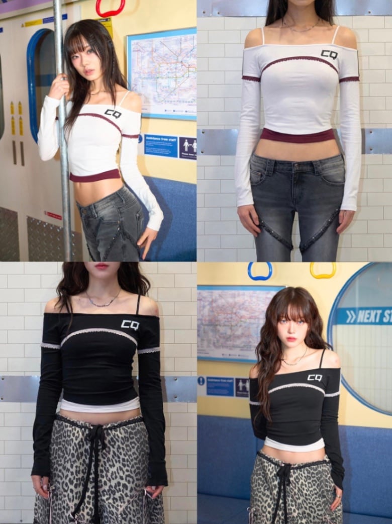 【CHERRYQUIRI】lace layered off shoulder sleeve