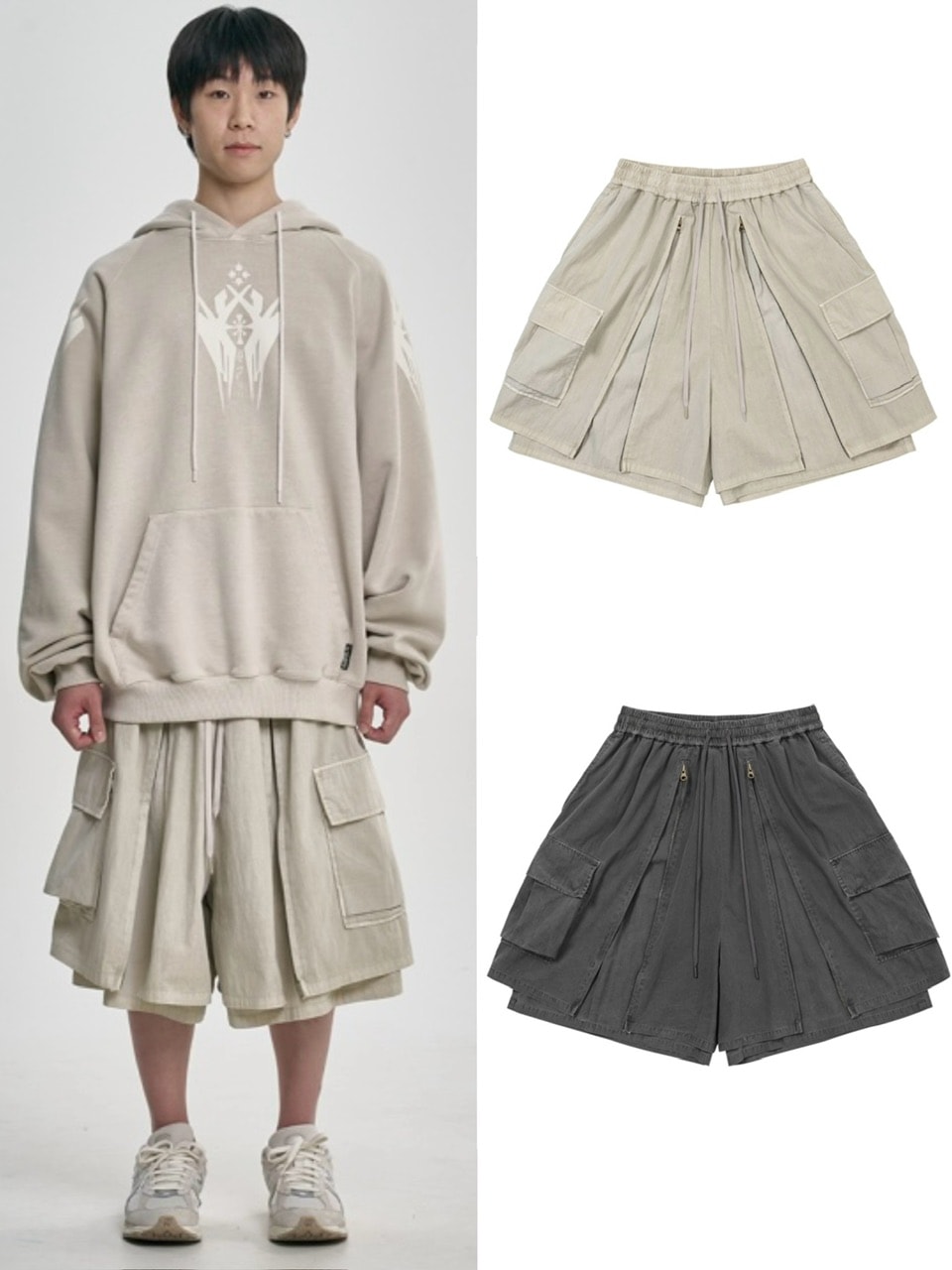 【AJO AJOBYAJO】24SS★ Pattern Mixed Shorts AJOBYAJO】Washed Layered Zip-Up Shorts | OUR BRAND,AJOBYAJO