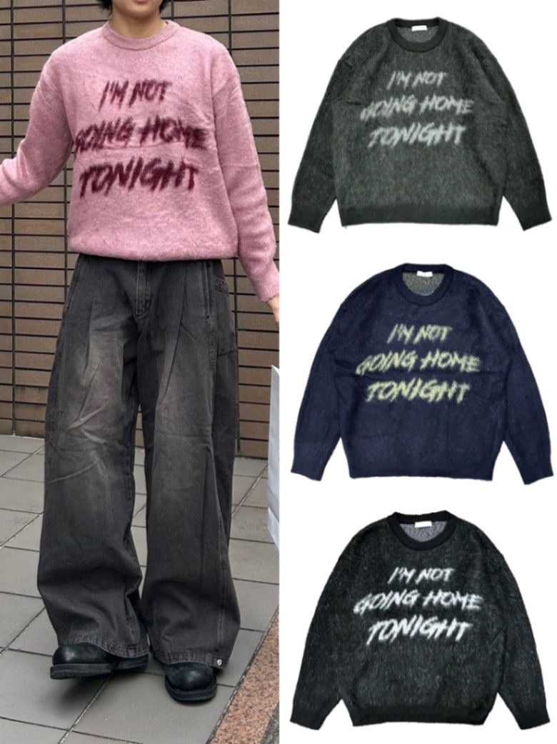 受注制【Chikashitsu +】unisex slogan knit (4color)