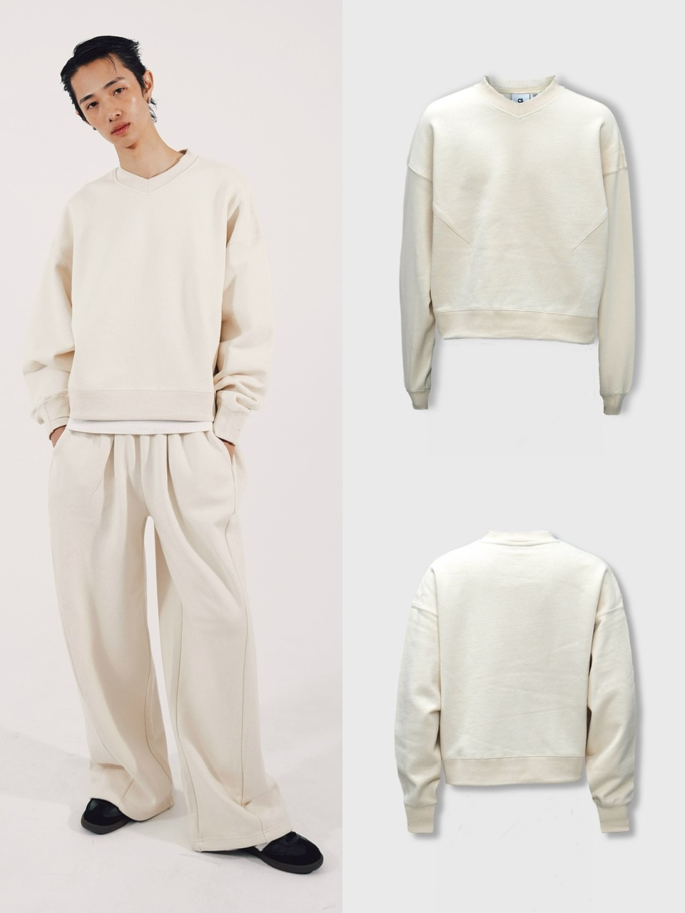 【CS】cropped vneck sweat shirt (ivory)