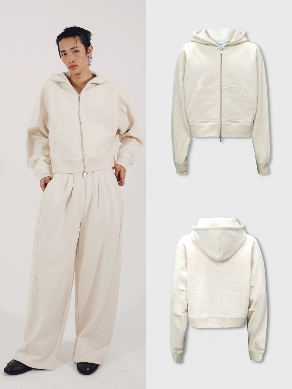 【CS】cropped double zip hoodie (ivory)