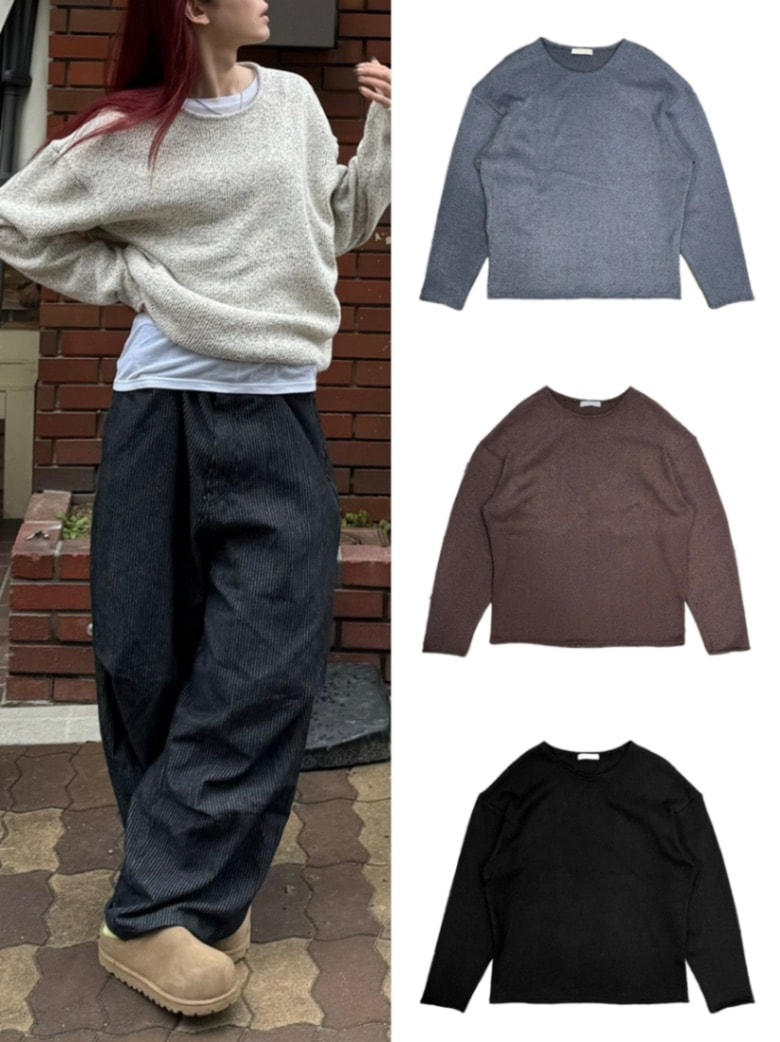 受注制【Chikashitsu +】loose fit round knit (4color)