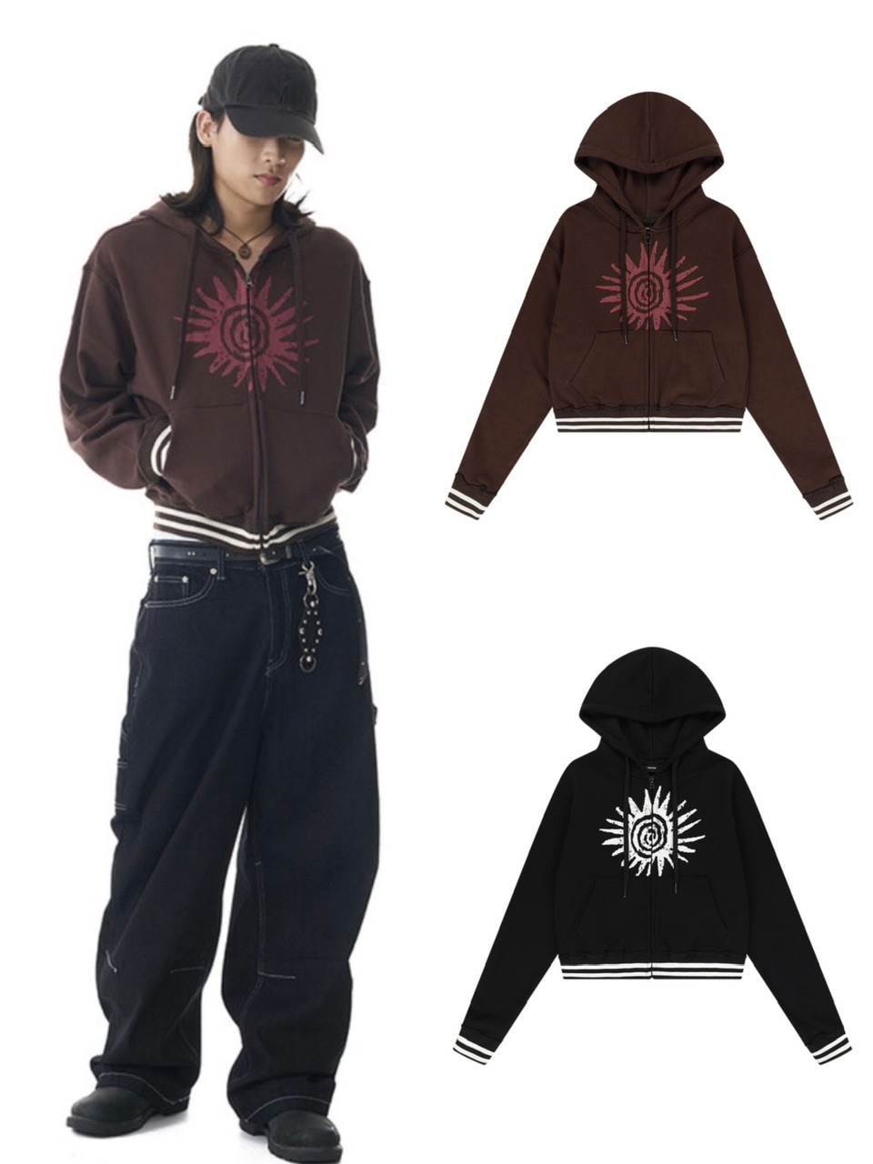 【AAKAM】Cracked Sun Zip-Up Hoodie★韓国人気★追跡付 AAKAM】Cracked Sun Zip-Up Hoodie | OUR BRAND,AAKAM