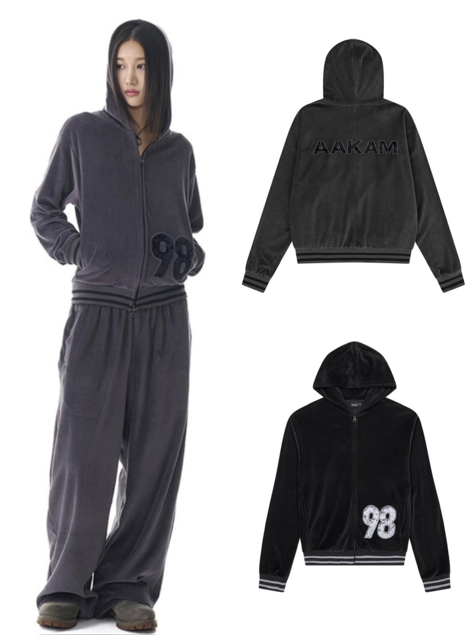 AAKAM】98 Patch Velour Zip-Up Hoodie | OUR BRAND,AAKAM