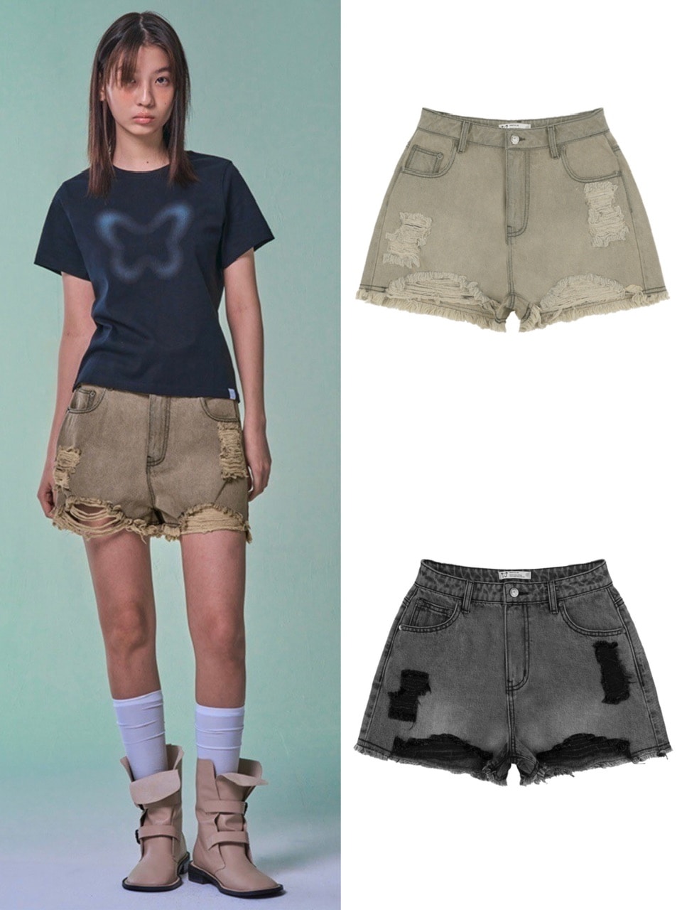★FANCYCLUB★VINTAGE DENIM SHORTS (GRAY)★正規品/直送料込 FANCY CLUB】VINTAGE DENIM SHORTS / 【ファンシークラブ
