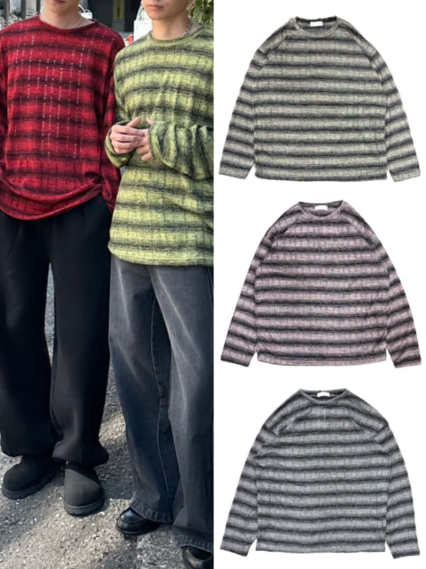 受注制【Chikashitsu +】gradation border knit (5color) / 【チカシツプラス】グラデーションボーダーニット