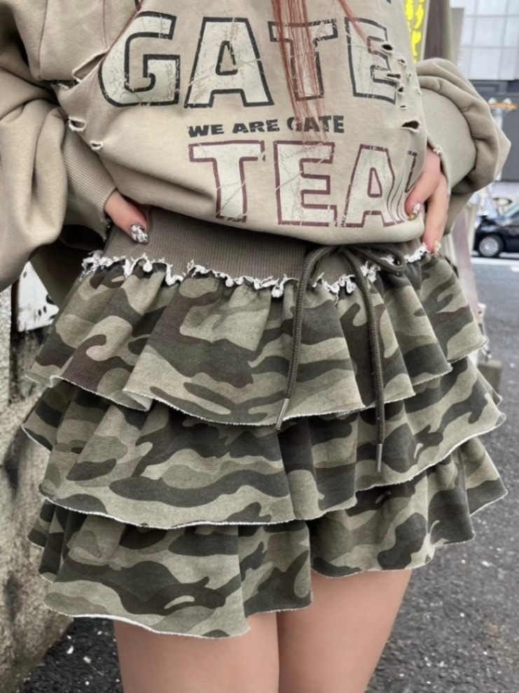受注制【XU DOG】camouflage frill mini skirt