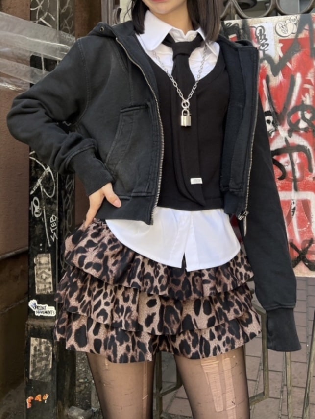 受注制【XU DOG】leopard frill mini skirt (2color)