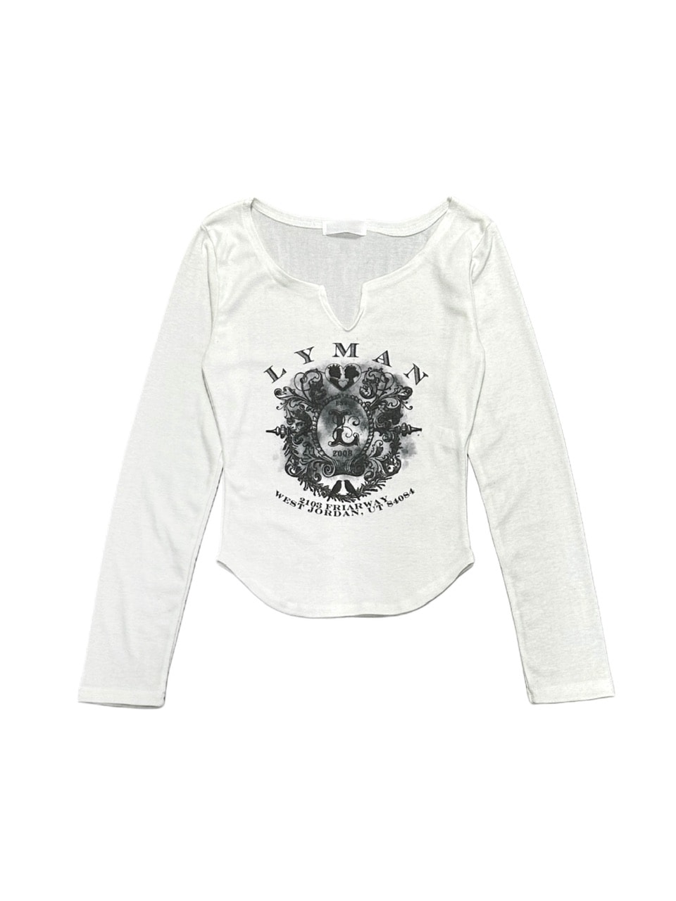 受注制【XU DOG】v neck vintage print long sleeve tee (3color)