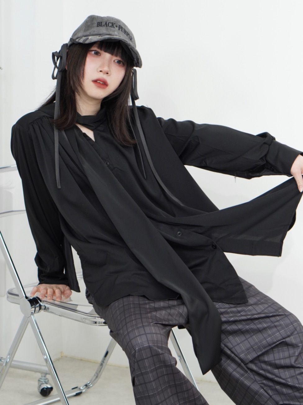 受注制【Nerd out XU】satin tie shirt (2color)