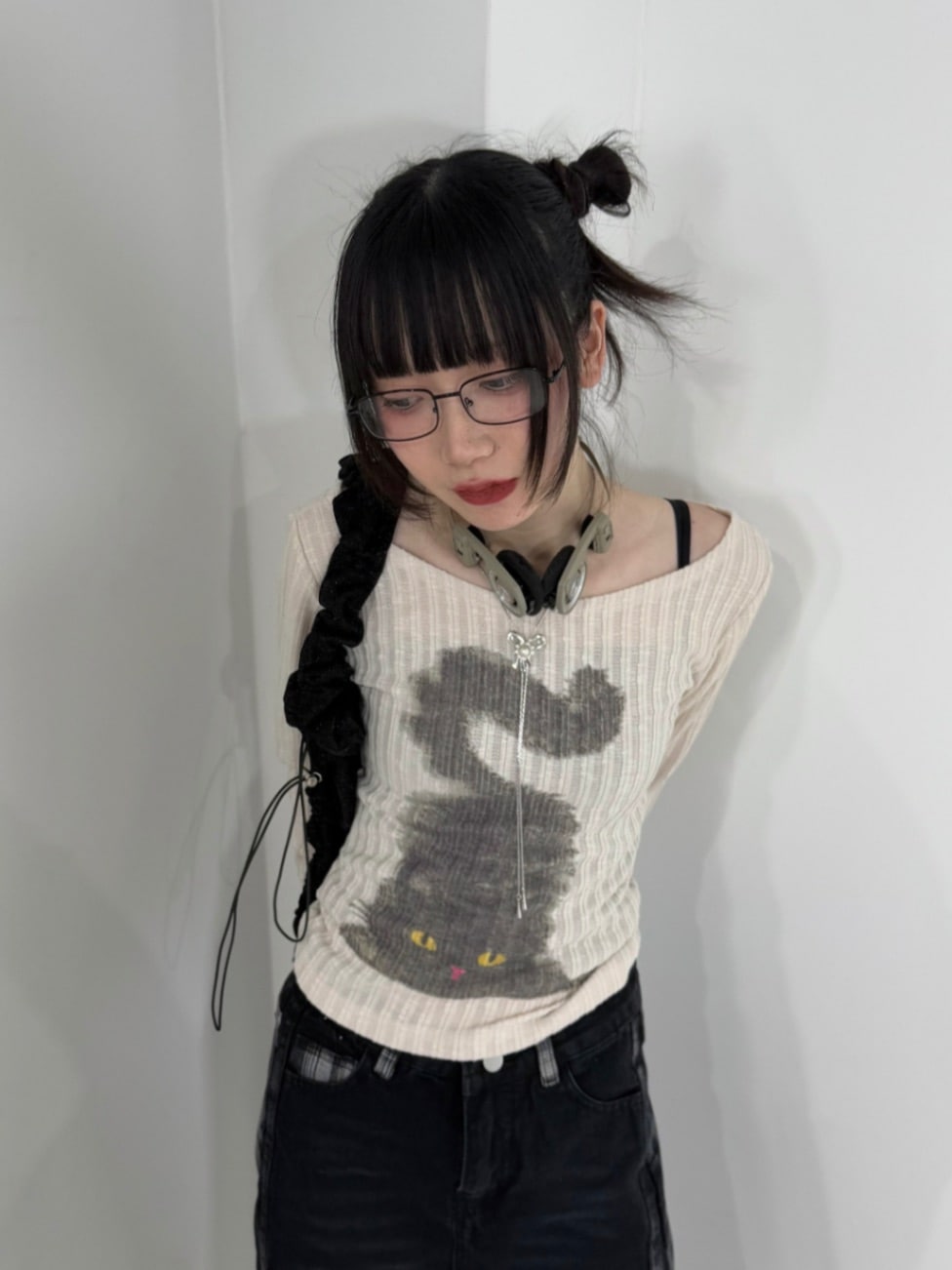 受注制【Nerd out XU】black nyan_nyan long sleeve