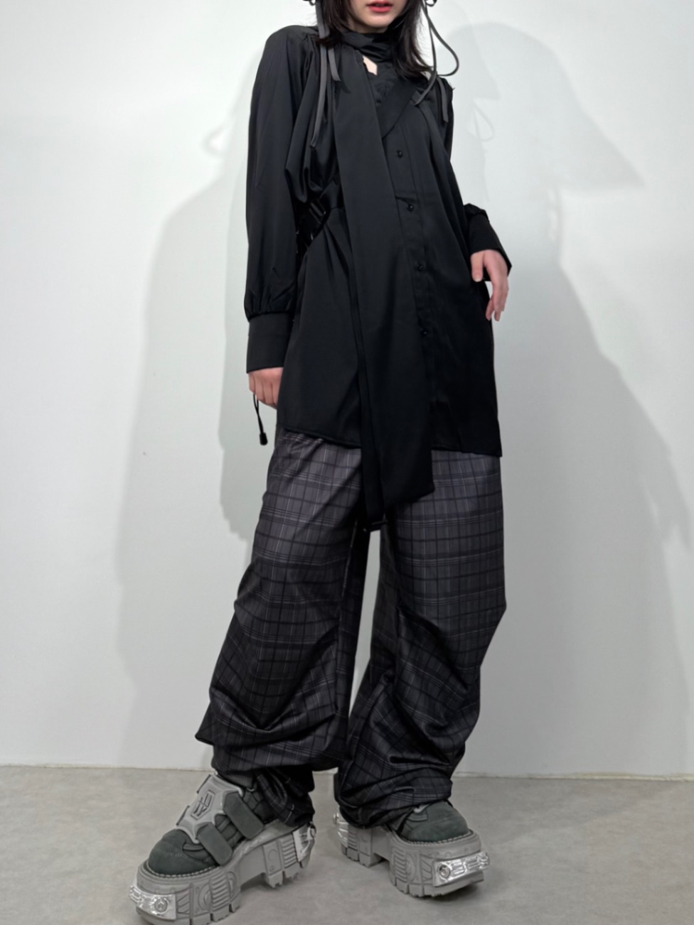 受注制【Nerd out XU】check tuck wide pants
