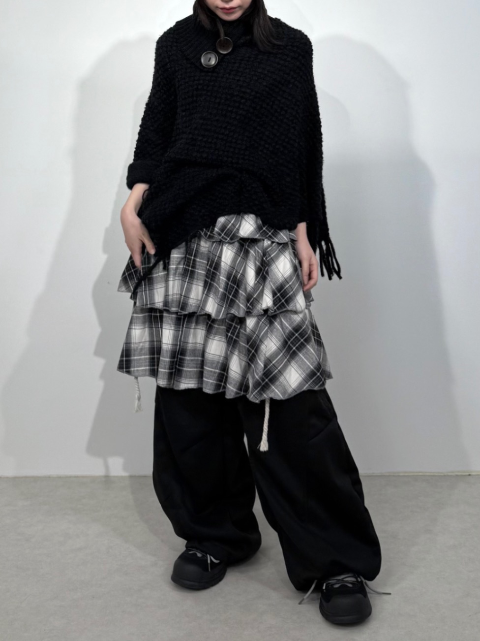 【Nerd out XU】check frill tiered skirt