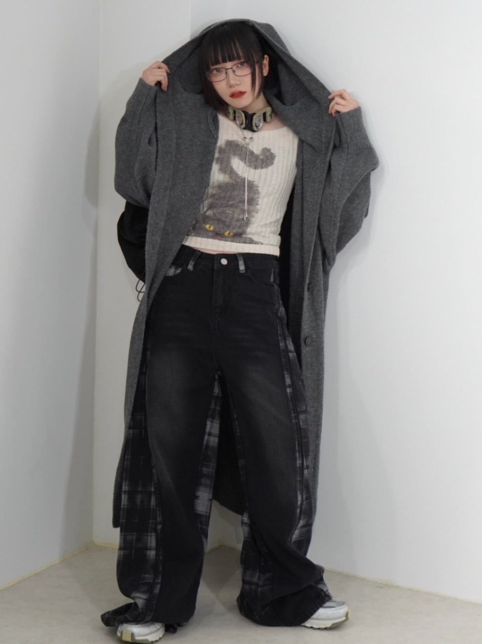 受注制【Nerd out XU】long hooded cardigan (2color)