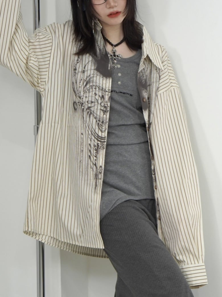 受注制【Nerd out XU】Chaos stripe shirt