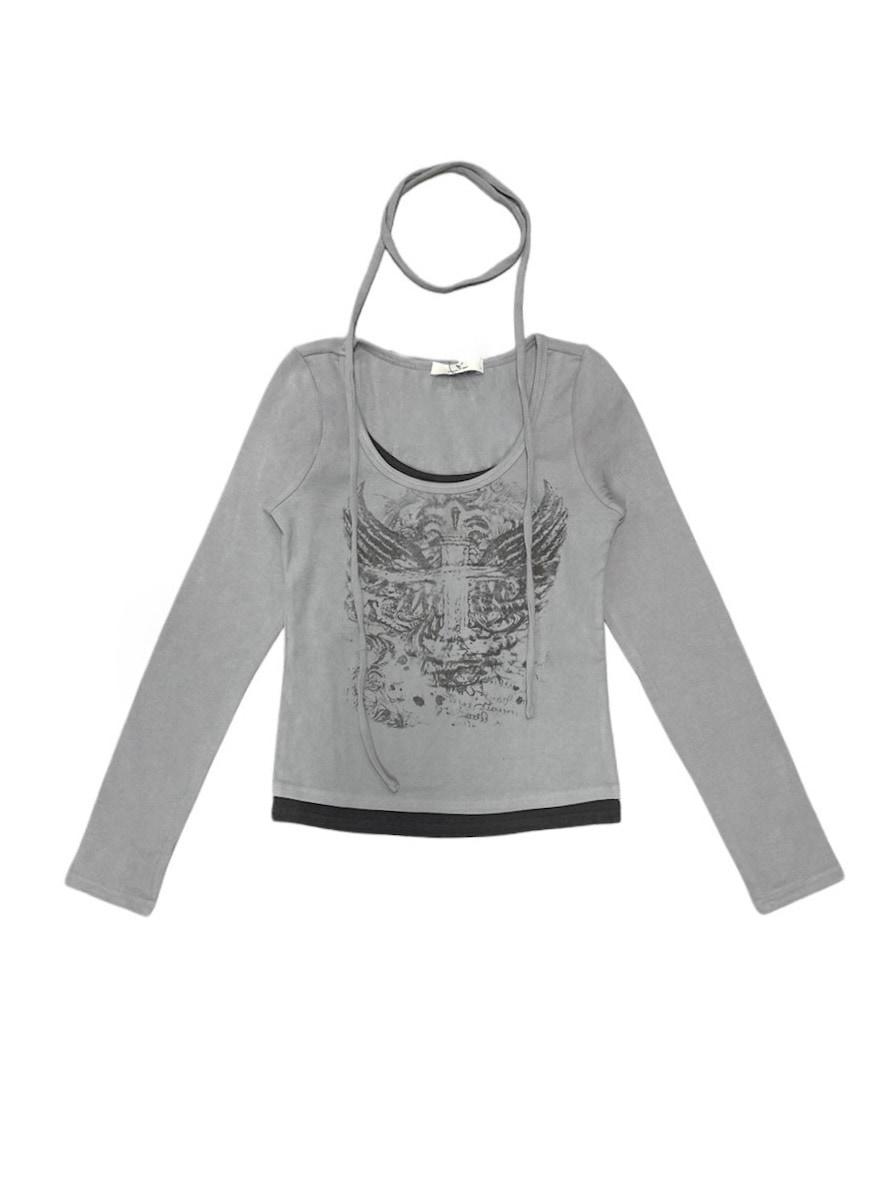受注制【XU DOG】tie set cross wing long sleeve tee (3color)