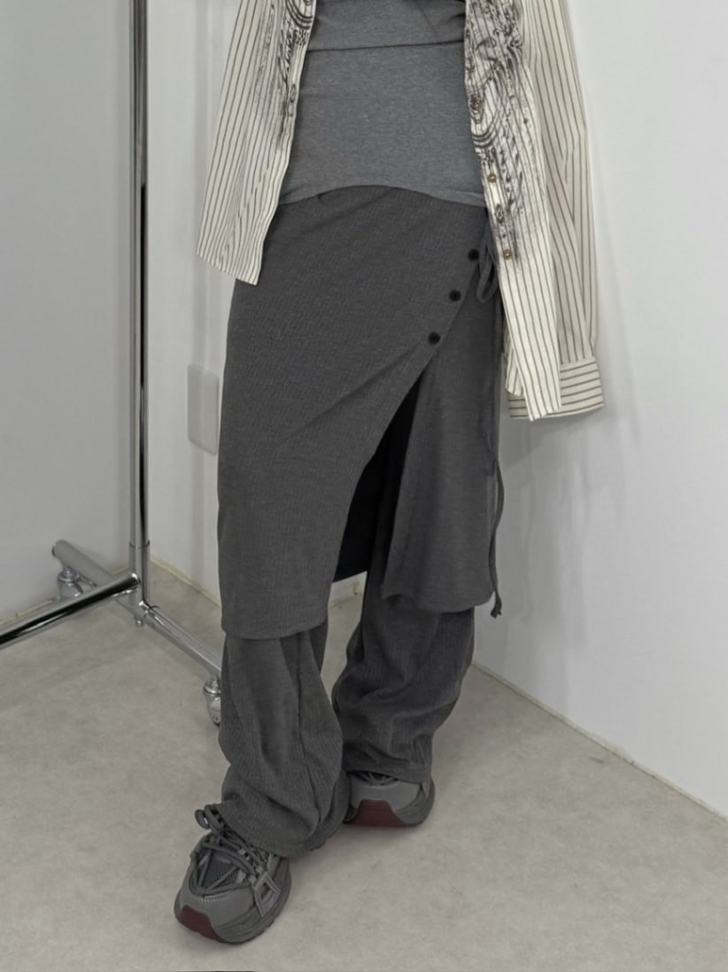 受注制【Nerd out XU】layered rib flare pants