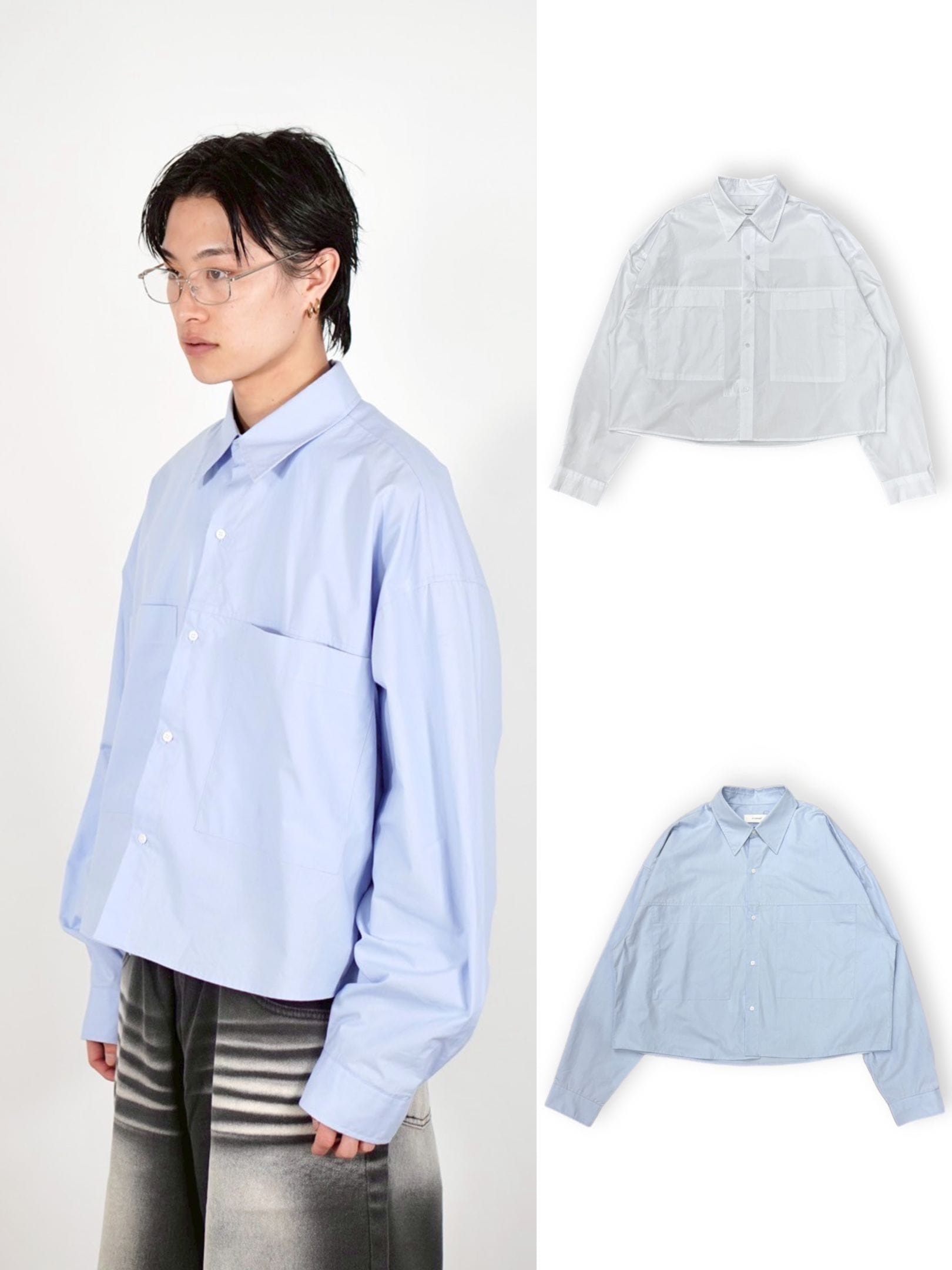 Chikashitsu +】cotton cropped shirt (2color) / 【チカシツプラス