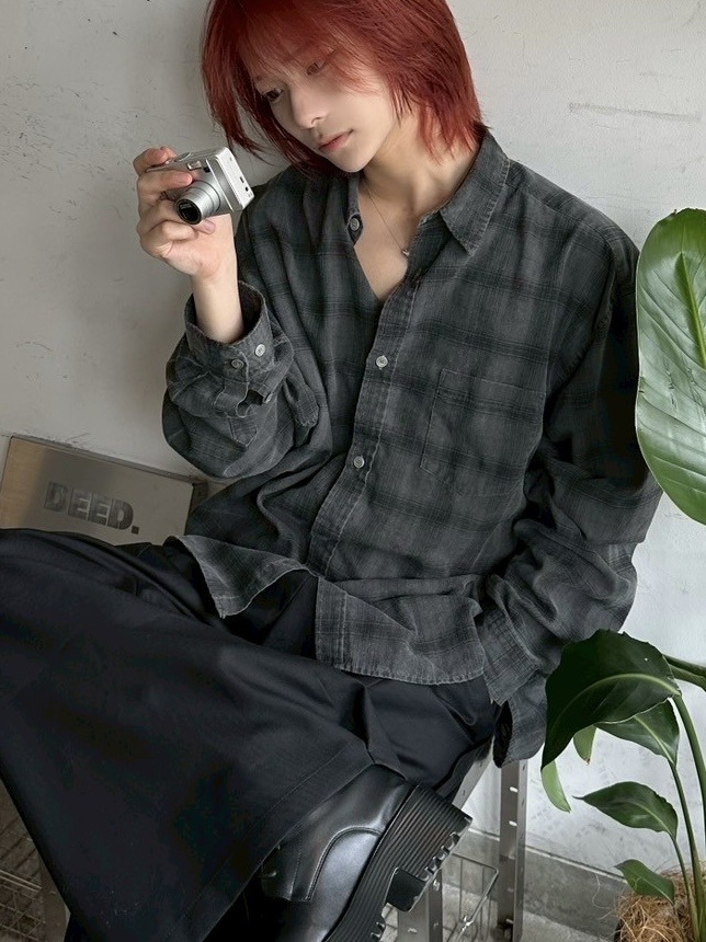 受注制【LUV CODE】pigment check shirt