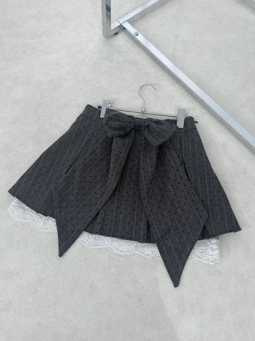 受注制【Nerd out XU】back ribbon pleats skirt