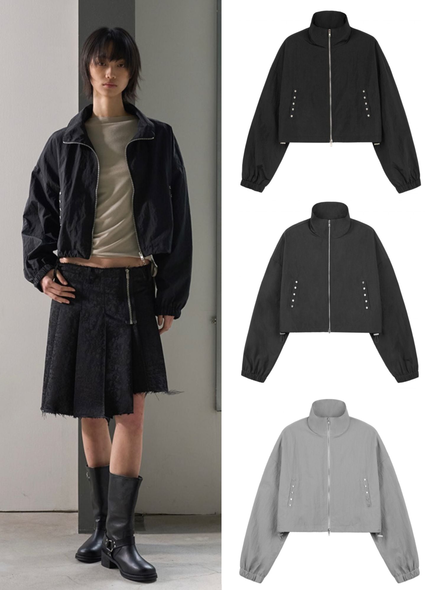 【ROCK CAKE】Rivet Embellished Nylon Jacket