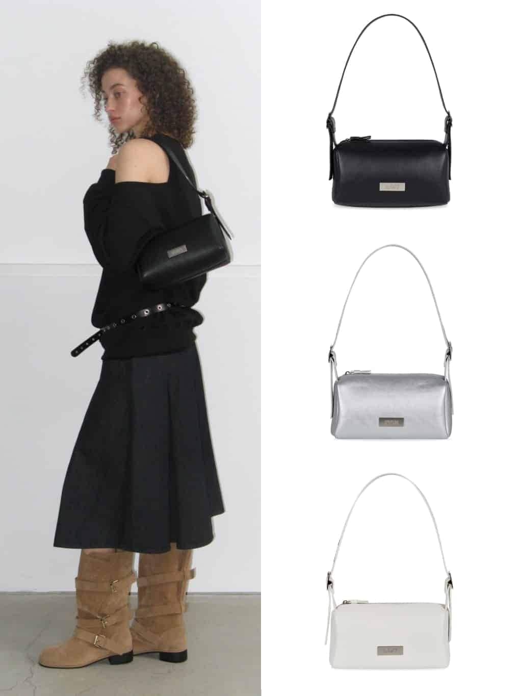 【ROCK CAKE】Square Leather Belt Shoulder Bag